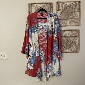 Citron Santa Monica Silk‎ Kimono Cardigan Floral Asian Artsy *see msrmts B9